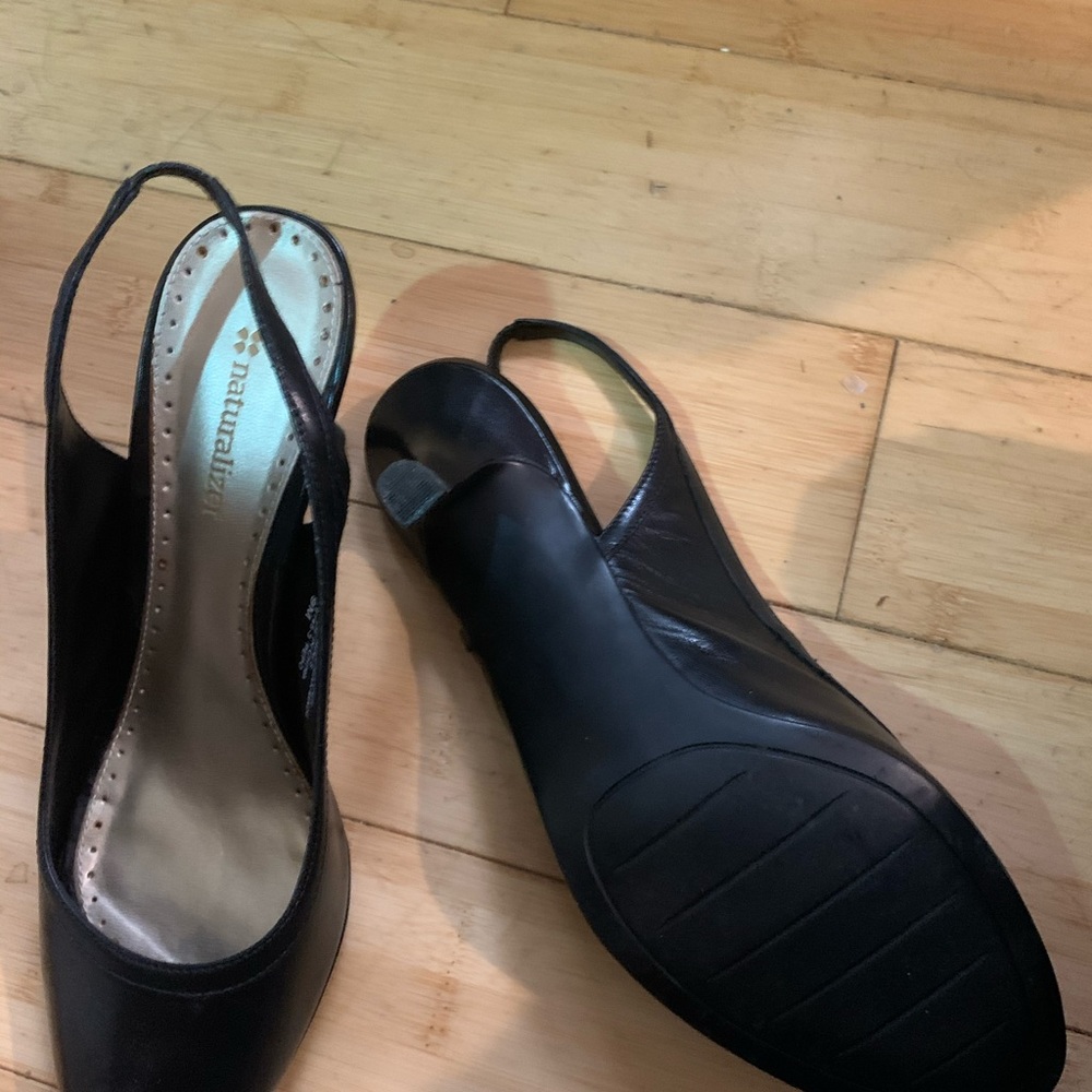 Sling back upper leather heels with open toe